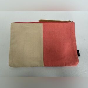 Two-Tone Coral and Natural Canvas Wristlet Clutch